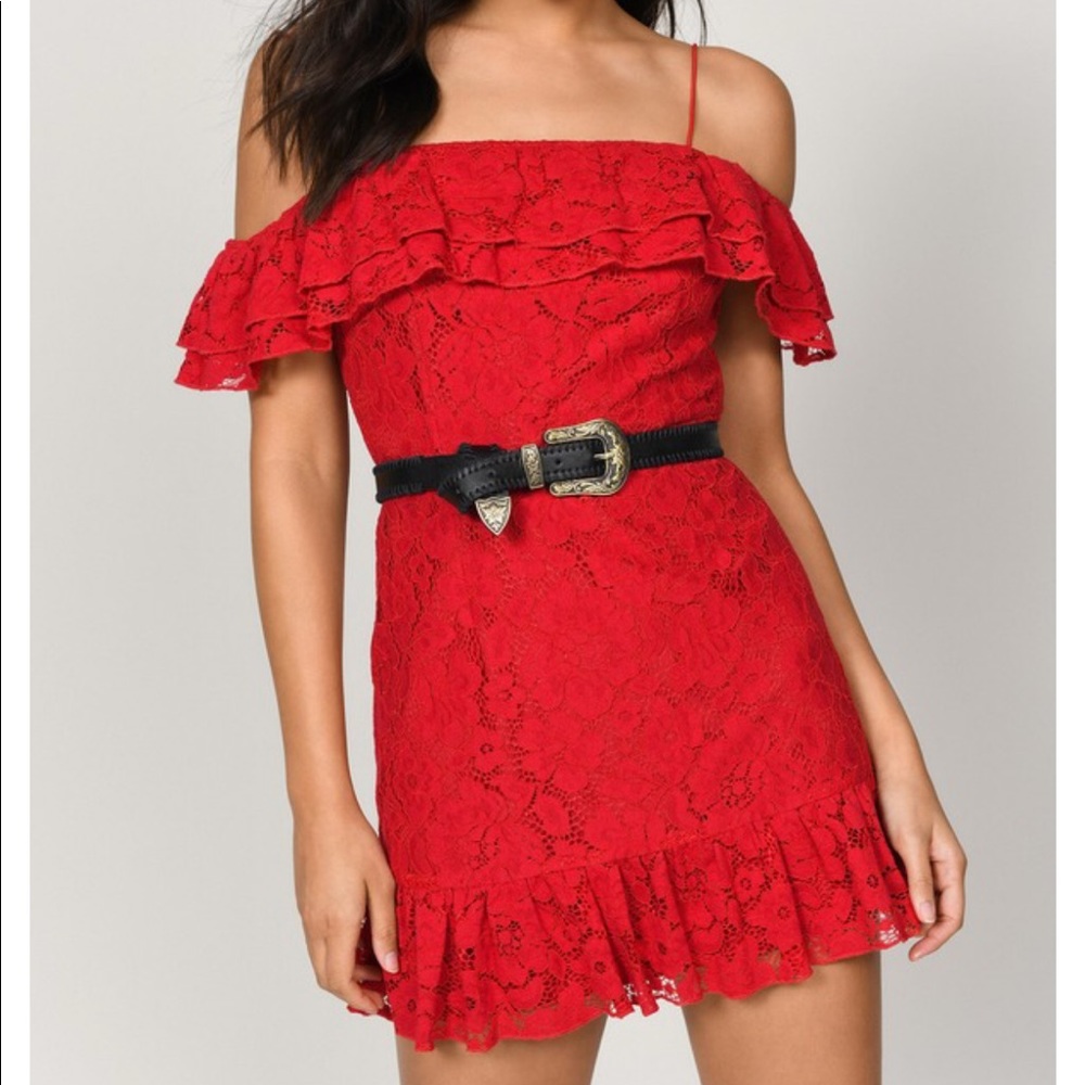 LACE RED BODYCON DRESS - Picture 2 of 3